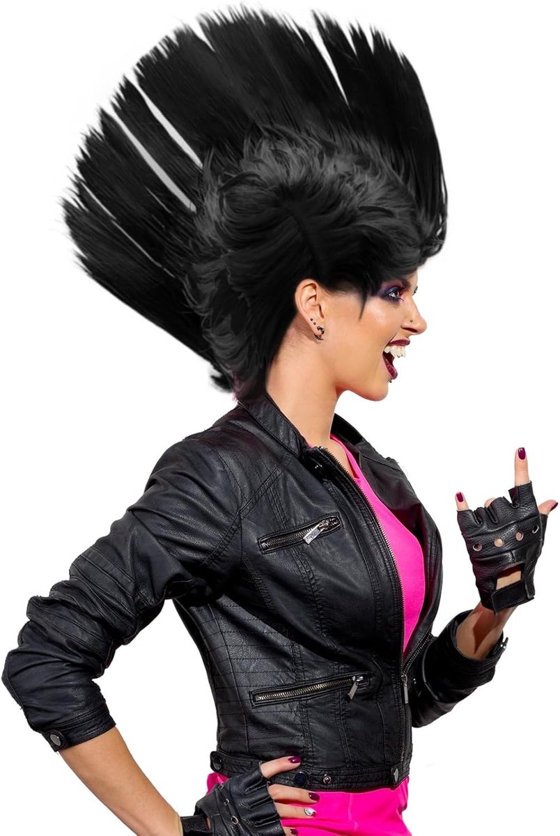 60 70 80 Mannen Peruk Zwart Synthetisch Haar voor Carnaval Kostuums, Punk Haarstijl voor Halloween en Cosplay