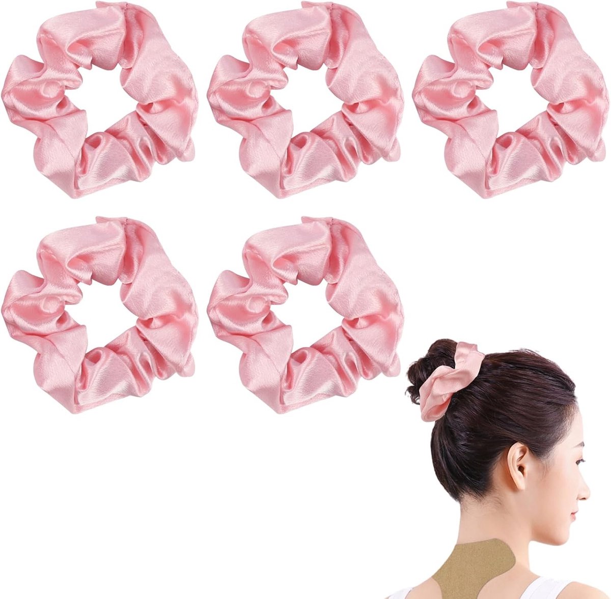 5 stuks satijnen haarelastiekjes, grote fluwelen scrunchies en elastische haarbanden voor vrouwen en meisjes (zwart)