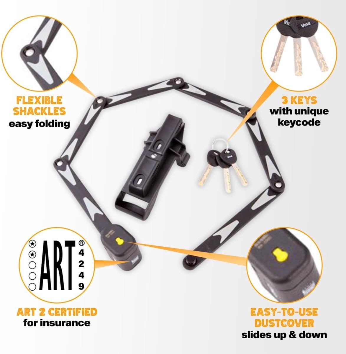 Vouwslot voor Fatbike - 95 cm - ART 2 Keurmerk - Lichtgewicht en Compact - Voor Fietsen