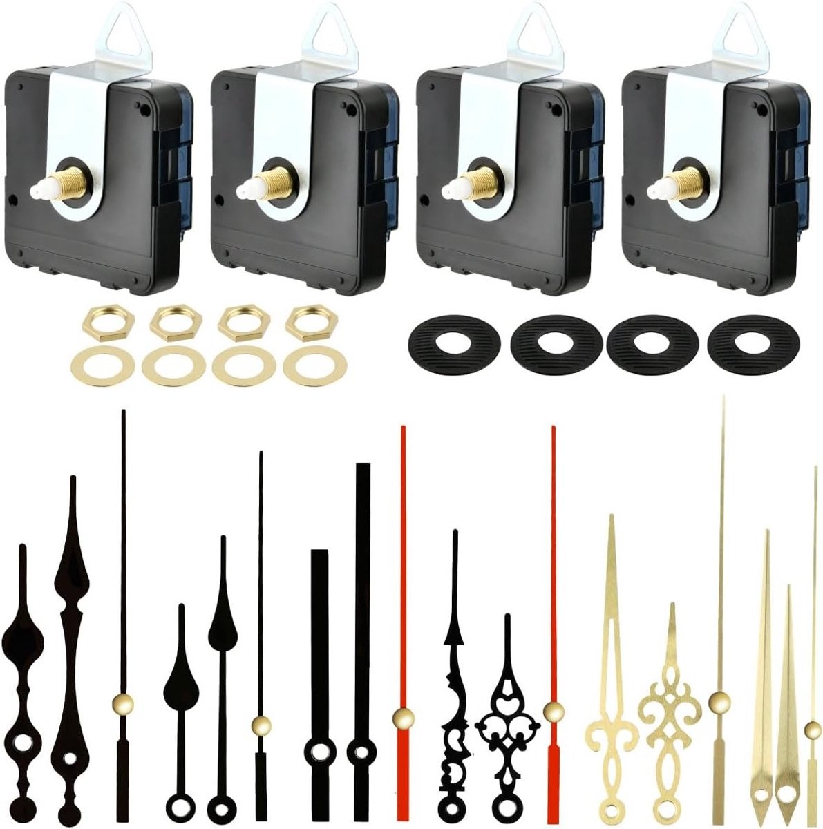 SnelShoppen - 4 Pcs DIY Wandklok Beweging Noiseless Quartz - Zwart Muurklok Mechanisme met 6 Stijlvolle Klokwijzers voor Creatieve Klokprojecten