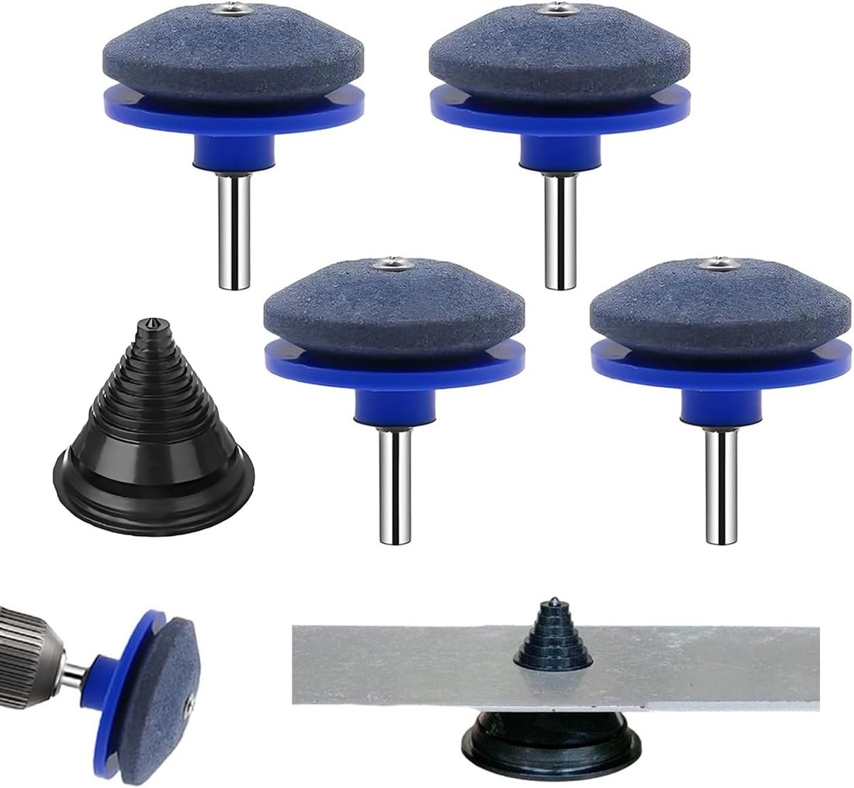 Messenslijper voor Grasmaaiers - Korund - Inclusief Lemmetbalancering - Voor Elektrische Boormachines - Set van 5 Stuks