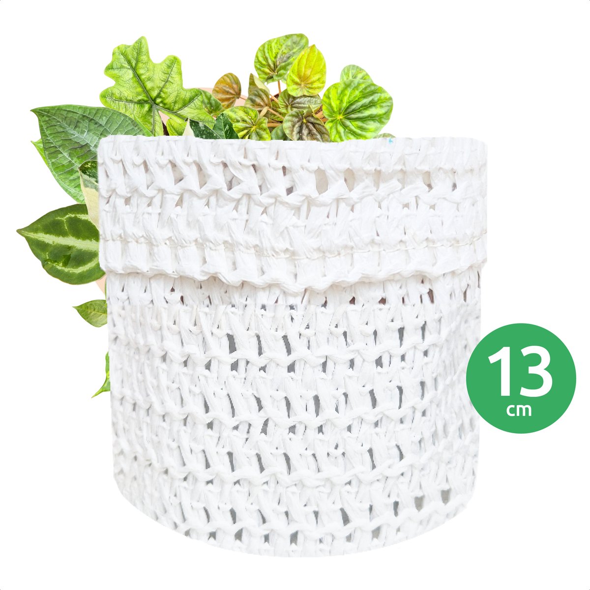 SIZO Bloempot - Plantenpot - Kamerplanten - Geweven Papier - Wit - Ø13 x H13 cm - Waterdichte Binnenvoering - 100% Biologisch Afbreekbaar