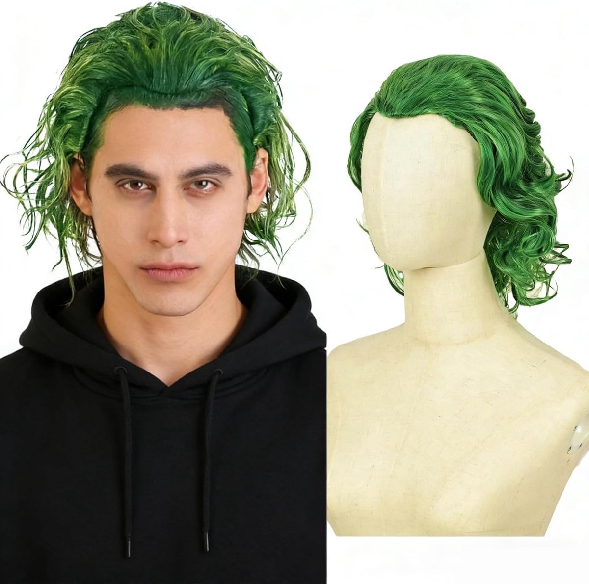Korte Krullende Clown Joker Peruk voor Mannen - Groene Cosplay voor Halloween en Carnaval Feestjes
