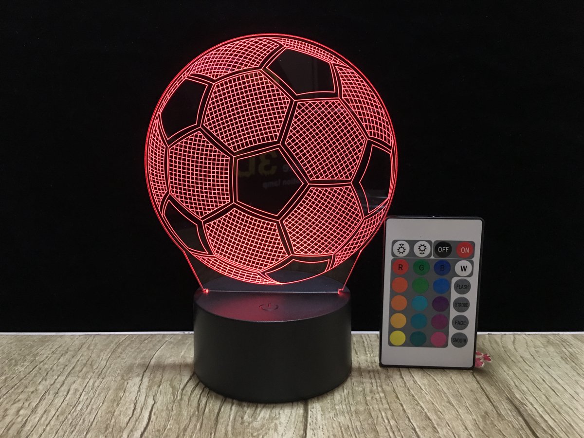 3D Voetbal Lamp – Voetbal Nachtlampje – 16 Kleuren – Met Afstandsbediening – Kinderkamer Lamp – Voetbal Decoratie – Sfeerlamp