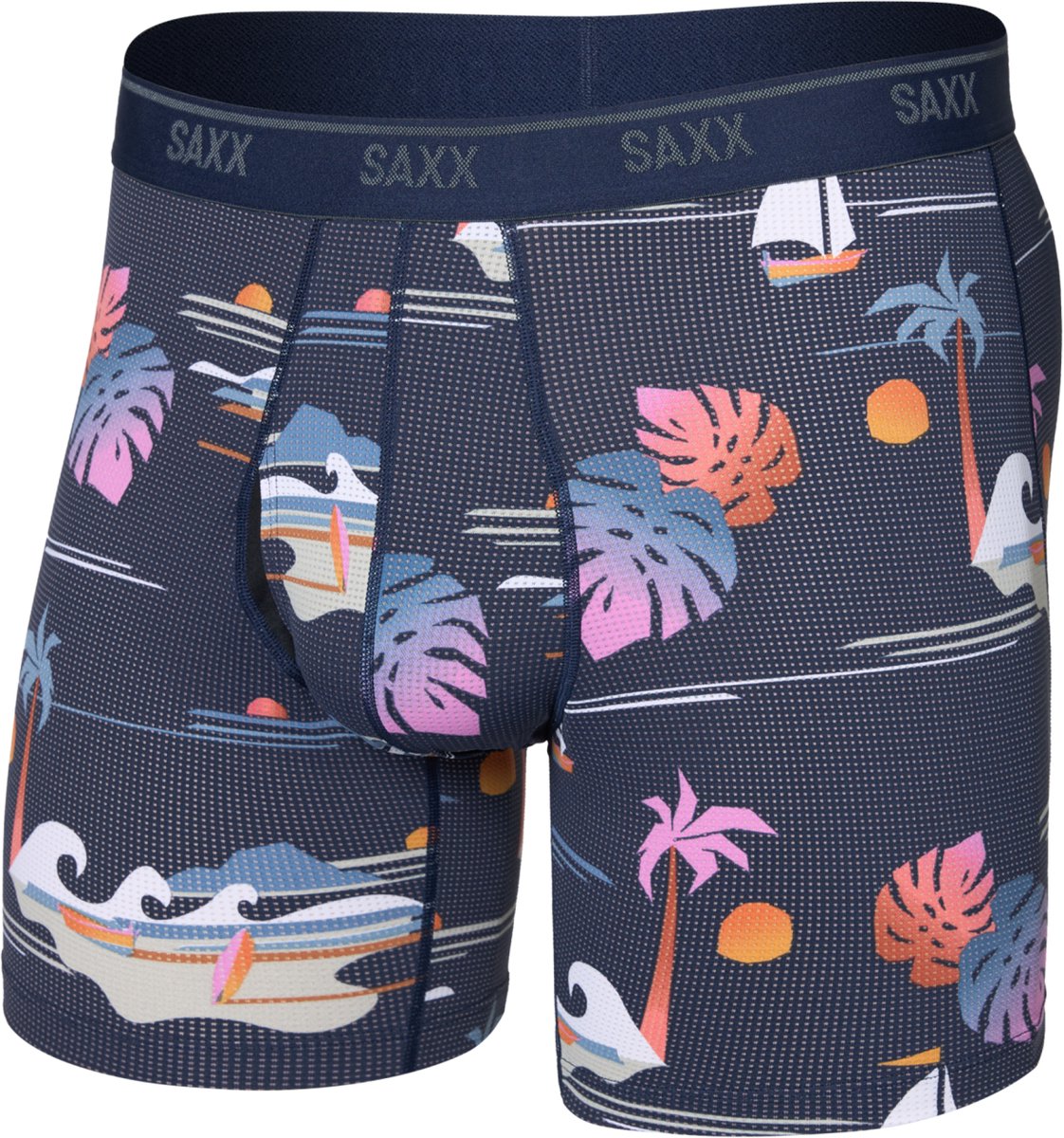 SAXX Heren Boxershort Quest Quick-Dry Mesh - Boxer met BallPark Pouch® - Onderbroek Sneldrogend & lichtgewicht - Sunny Adventure - Maritime - M