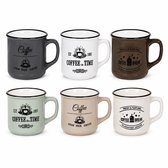Benza - Koffiemokken Set – 6 x 180 ml – Stoneware – Retro Emaille Look – Metallic Glazuur – Voor Koffie, Thee en Cappuccino