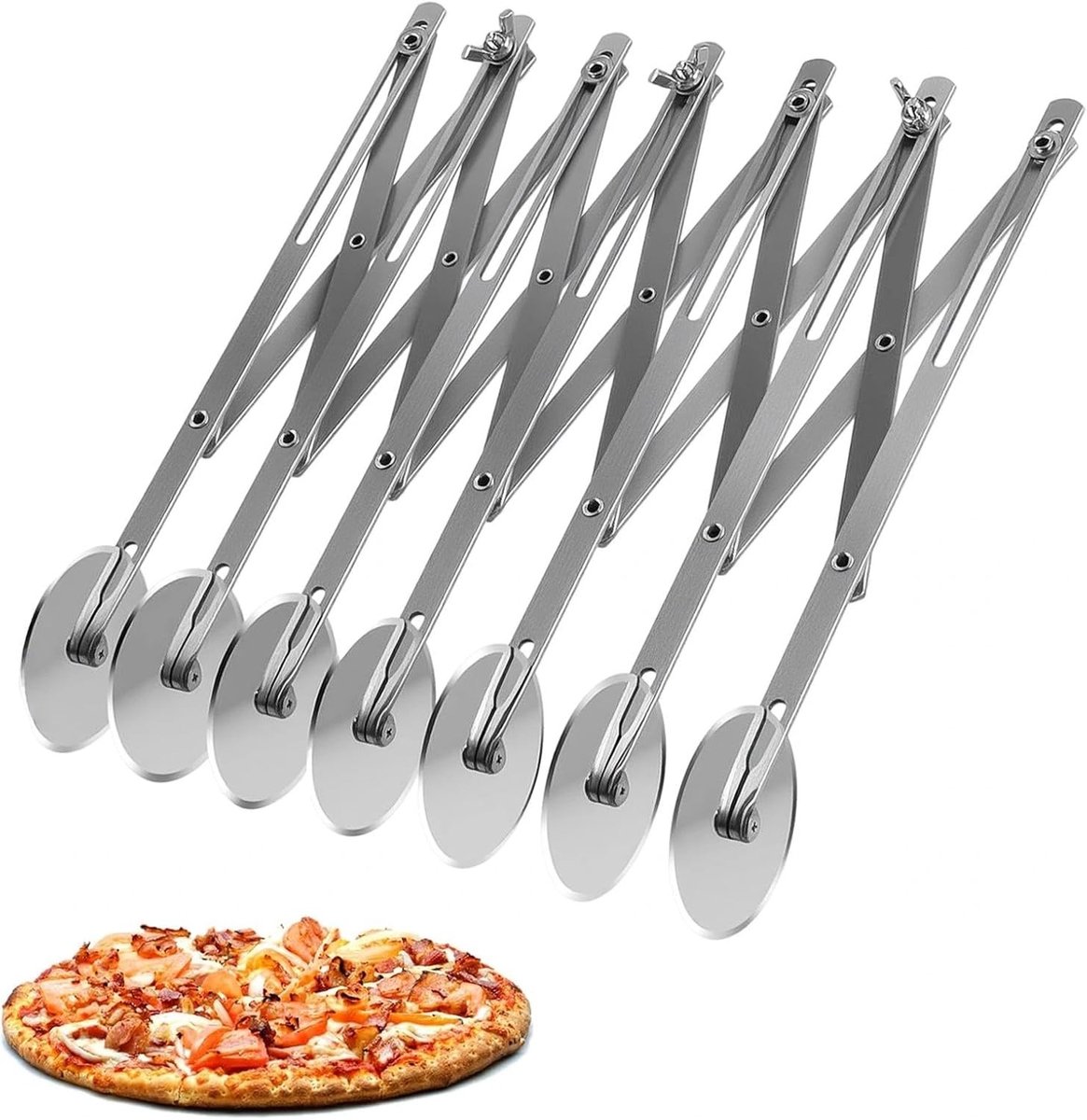Verstelbare Pizzasnijder - Roestvrij Staal - 7 Wielen - Telescoopfunctie - Voor Thuis en Professioneel Gebruik