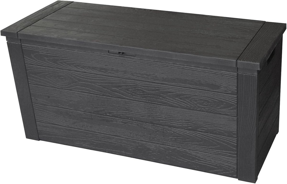 Kunststof Opbergbox - Antraciet - Houtlook - 300L - Voor Tuinmeubels en Gereedschap