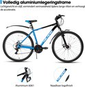 Zwarte en blauwe HILAND mountainbike met aluminium 6061 frame en naadloze logofinish.