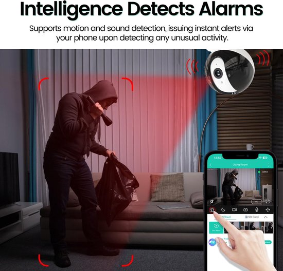 Beveiligingscamera Binnen - 6MP Pan & Tilt - Indoor Cam - Binnencamera - Huisdiercamera - Nachtzicht - Bewegings- en geluidsdetectie - Tweerichtingsaudio - Beveiligingscamera Met WiFi en App – Wit - 2PC — afbeelding 2