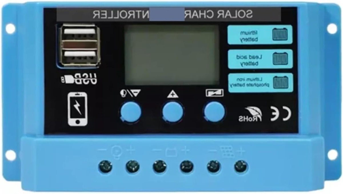 Zonne Laadregelaar - Solar Controller - Energie Beheer - Automatische Batterij Herkenning - 30A - Zwart