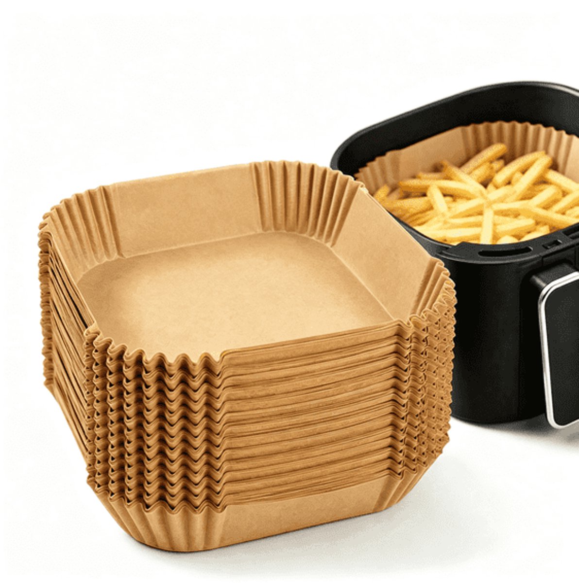 100 vierkante bakvormpjes voor de airfryer, gemaakt van voedselveilig, antiaanbak- en hittebestendig bakpapier - 20*16*4,5 cm