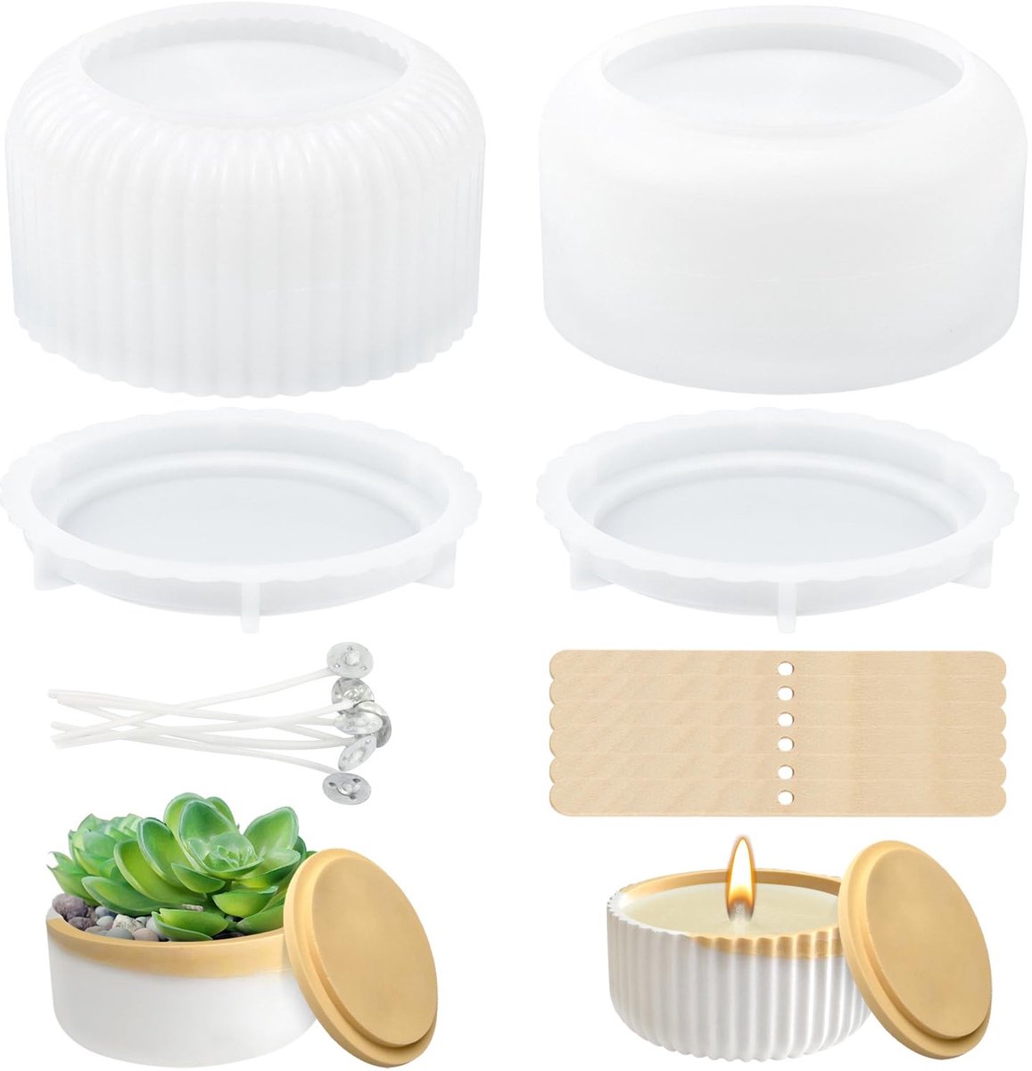 Dailygoods - Siliconen gietvormen voor kaarsenhouder, 2 stuks