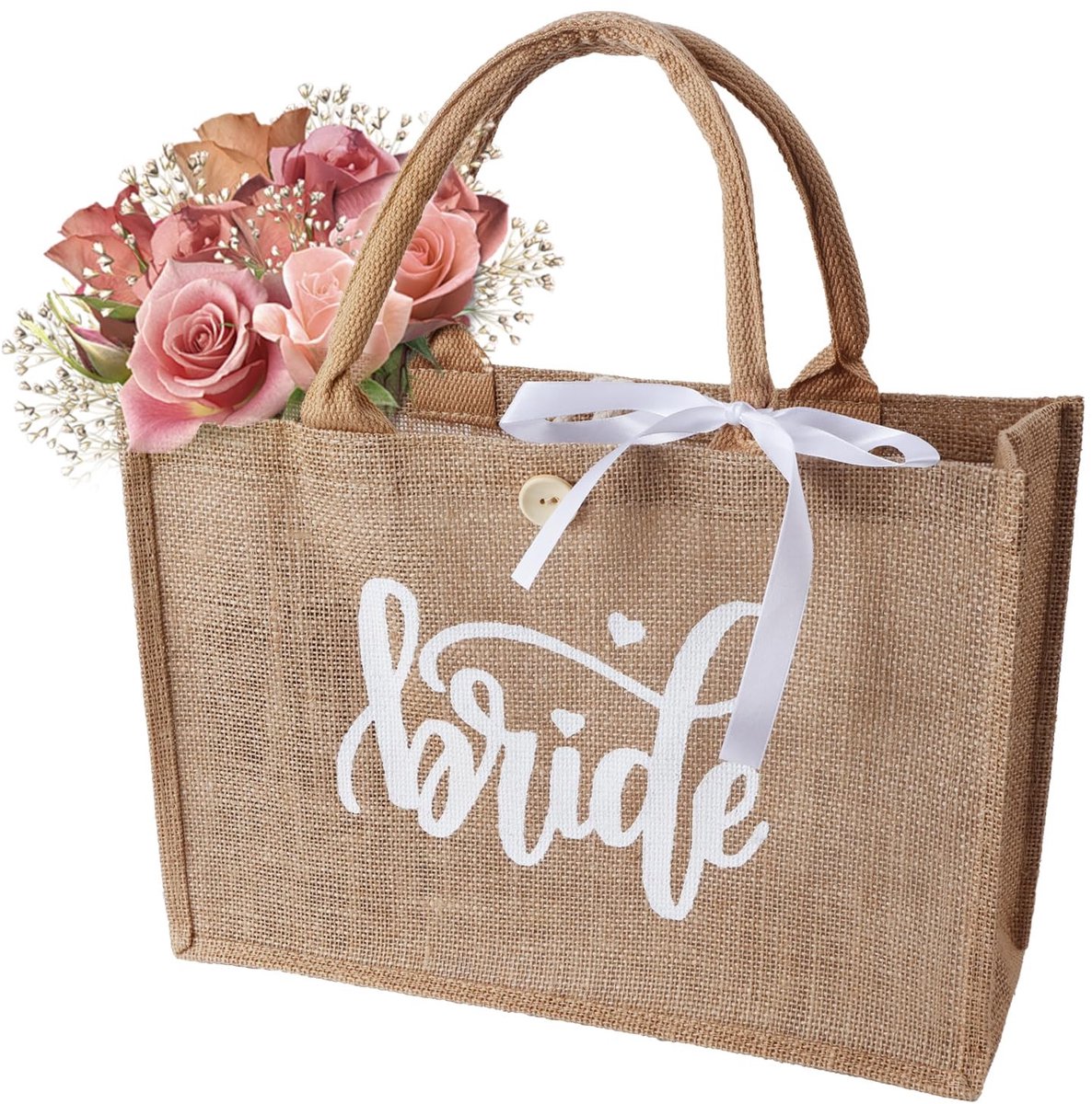 Dailygoods- Jute Tas - Bruid - Draagtas - Cadeau - Huwelijksreis - 35 x 25 x 13 cm - 100% Katoen - Boodschappentas