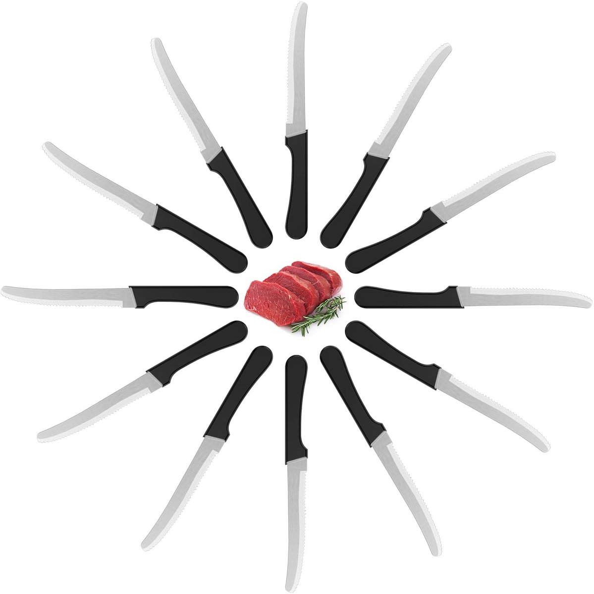 Dailygoods- Keukenmessenset 12-delig - Professionele Messen - Roestvrij Stalen Messen - Steakmessen - Lemmetlengte 12,5 cm - Comfortabele Handgreep