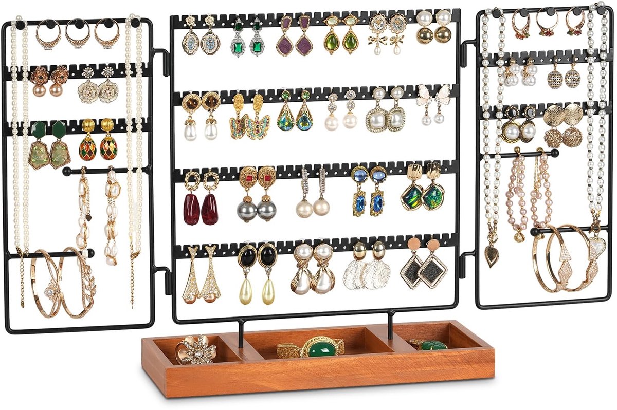 Dailygoods- Oorbelstandaard Draaibaar - Sieradenhouder - Sieradenrek - Oorbellenrek - Houten Dienblad - Elegante Organizer