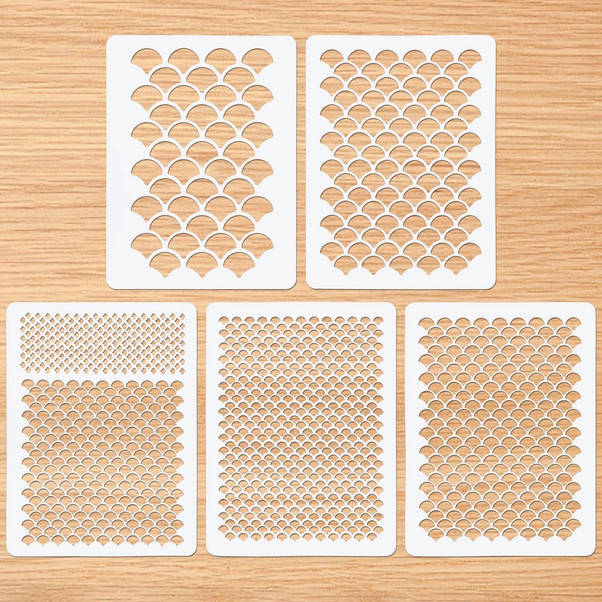 Solidchoice- Sjabloon Zeemeermin Schubben - 5 Stuks - Herbruikbaar Stencil - 20x15cm - Kunst Gezichtsverf - Duurzaam Kunststof