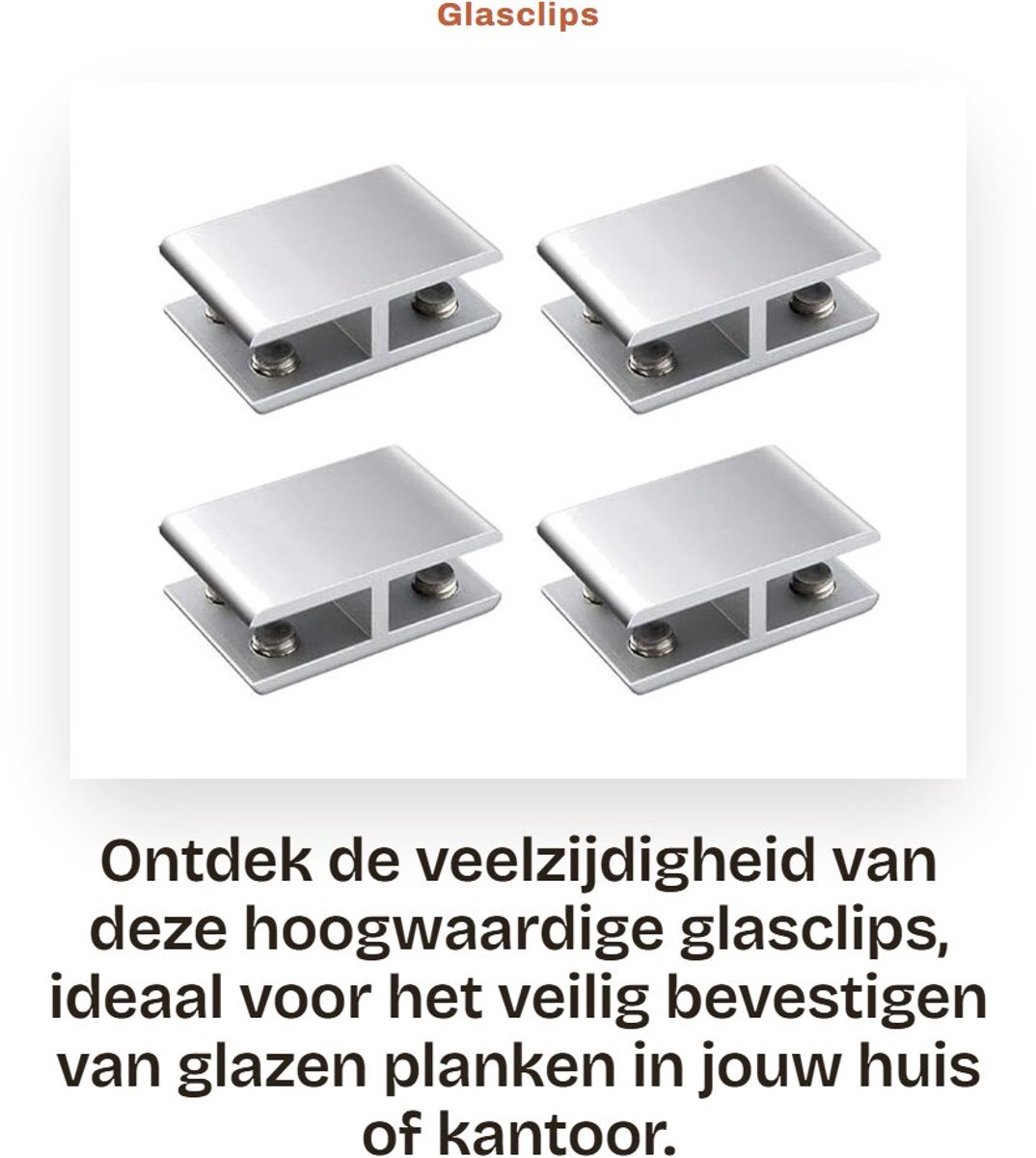 Dailygoods- Glasclips Dubbelzijdig - Verstelbare Aluminium Beugel - Antislip Design - Geschikt voor 10-12 mm Dikke Glas - Eenvoudig te Installeren - Duurzaam en Roestvrij - Glasbeugels