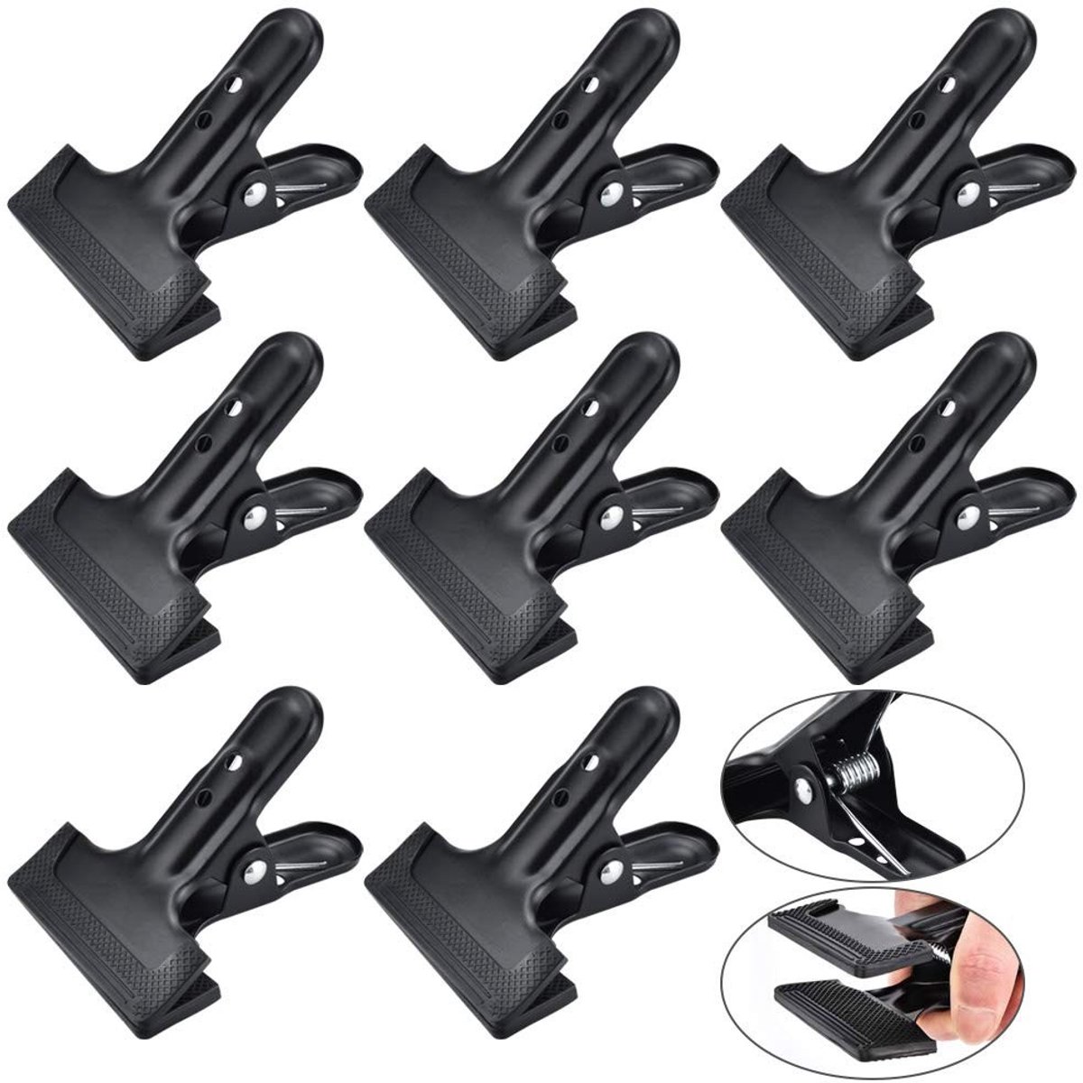 Dailygoods- Achtergrondclips 8 Stuks - Heavy Duty Klemmen - Metalen Houder - Rubber Beschermhoes - Sterke Klemkracht - Geschikt voor Fotografie - Fotoklemmen