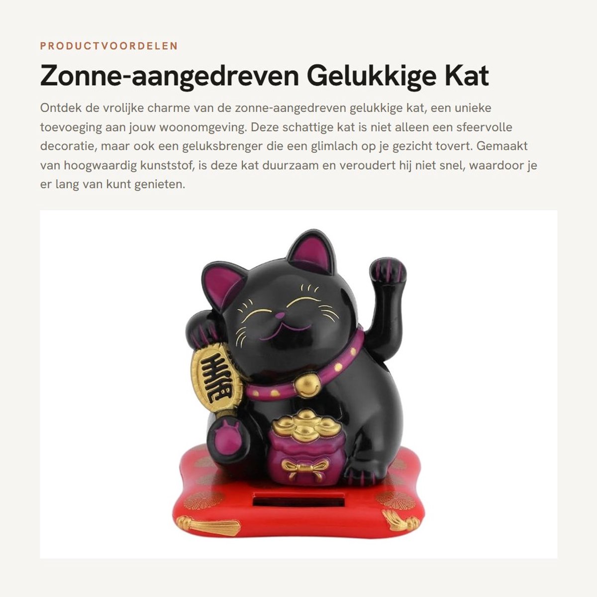 Dailygoods- Hoekkat Zonne-energie - Gelukkige Kat - Schattig Ontwerp - Duurzaam Kunststof - Bureau Decoratie - Afmetingen 7x6,5x7,5 cm - Gelukskat