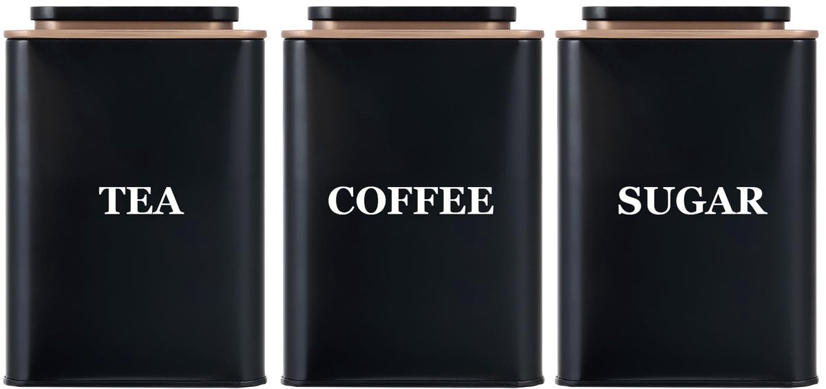 Dailygoods- Opbergpotten Set van 3 - Luchtdichte Deksels - Decoratieve Keuken Opbergpotten - Voedsel Caddy - Hoogwaardig Staal - Modern Design - Voedselopslag