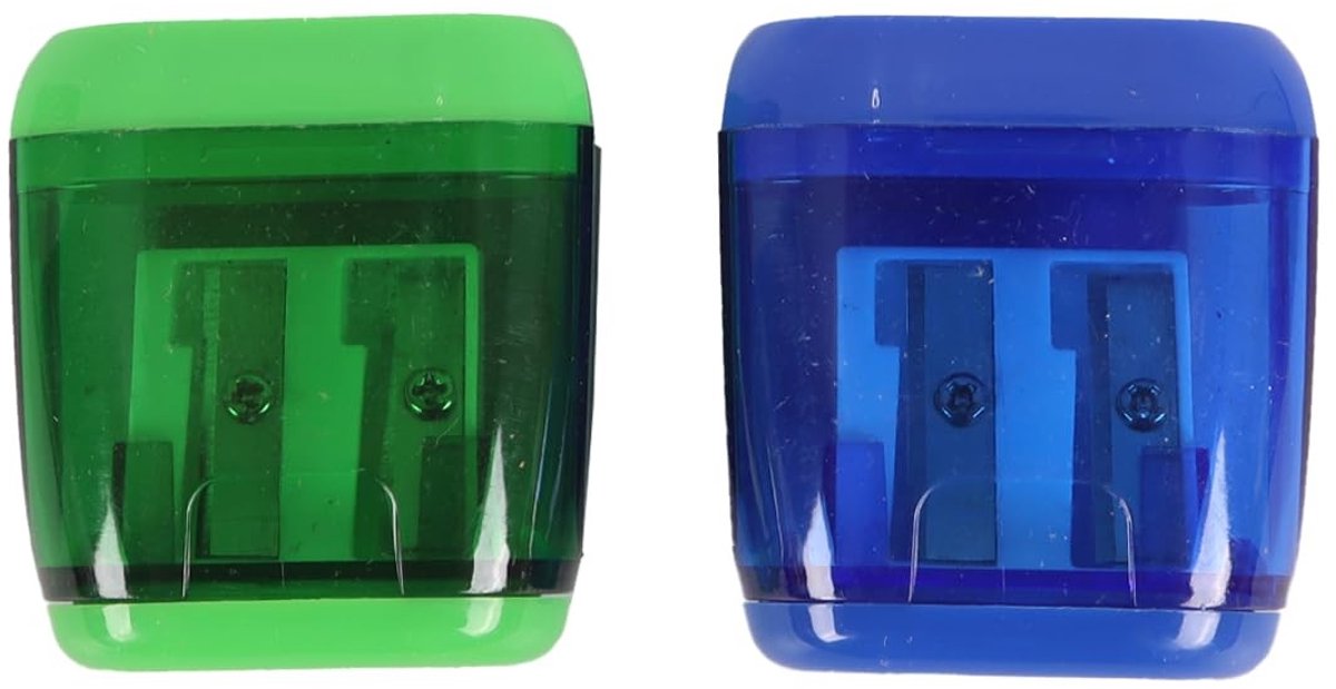 Dailygoods- Puntenslijper Duurzaam - Puntenslijper met Container - Dubbele Gaten (8 mm/11 mm) - Voor Volwassenen - School/Thuis - Titanium Gecoate Messen - Potloodslijper