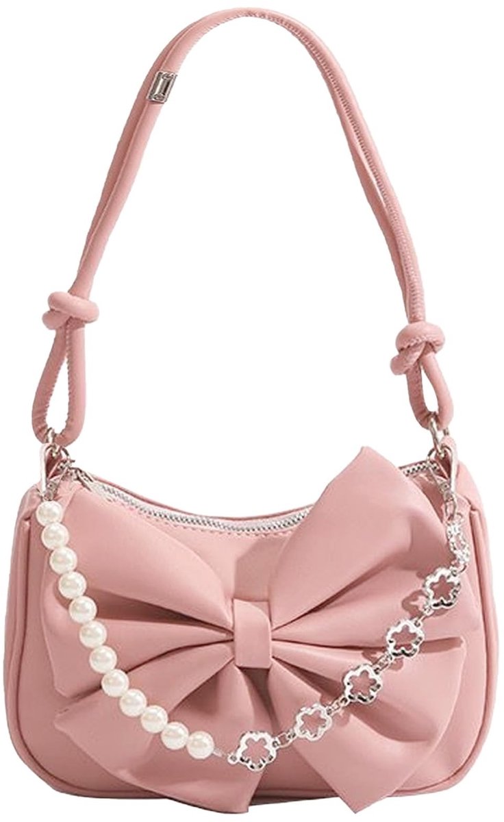 Dailygoods - Roze schoudertassen voor dames en meisjes, kunstlederen roze handtassen clutch tas, Y2K mini-handtas met ritssluiting, schoudertas kleine dame onderarmtas, 22 x 15 cm