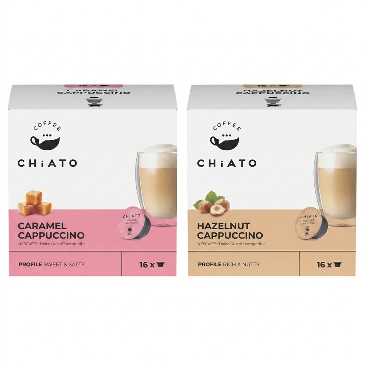 Koffiecapsules compatibel met NESCAFÉ® Dolce Gusto® CHiATO Caramel Cappuccino, 16 st.