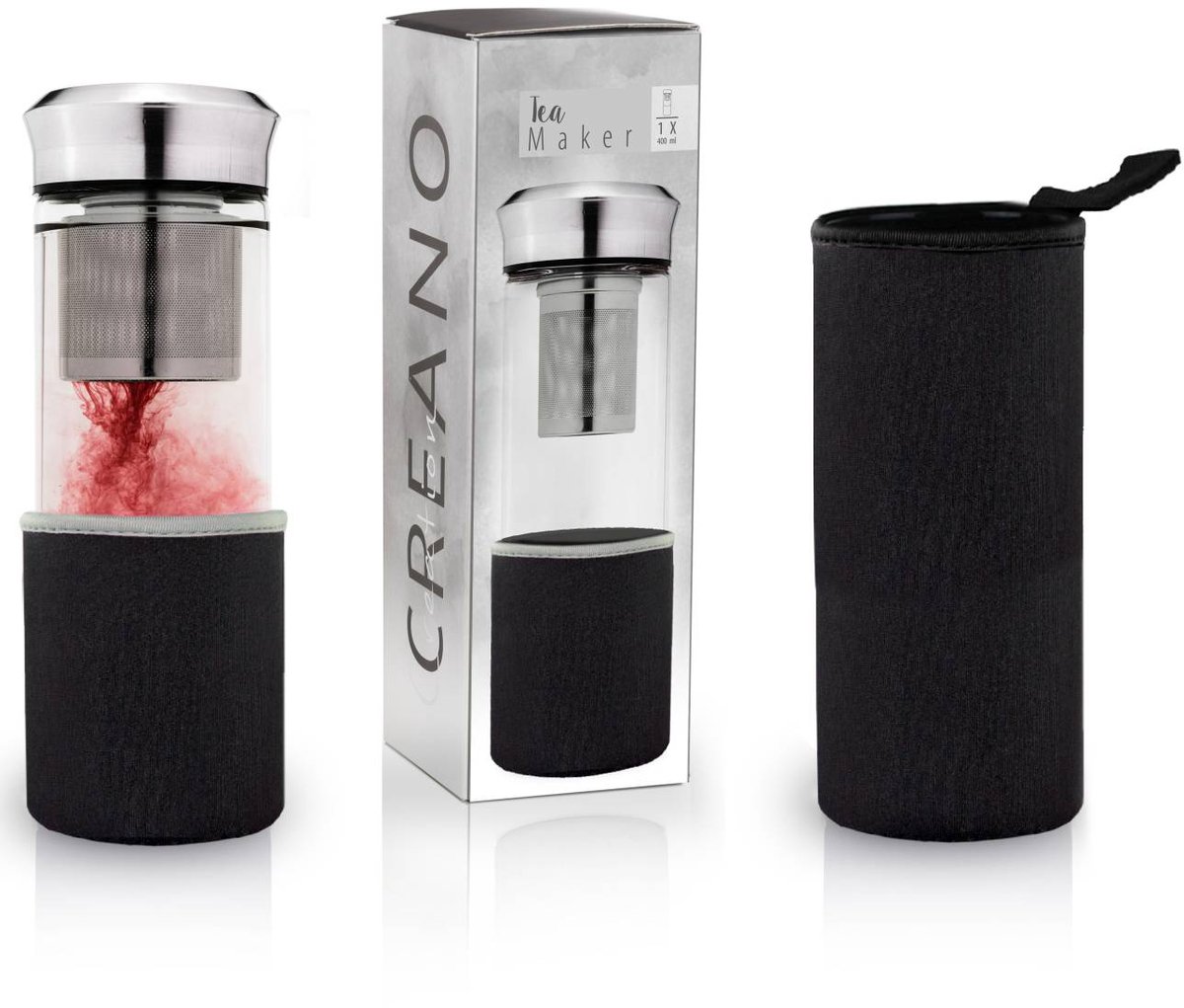 Tuana Kruiden - Theemaker 400ml – Glas Met Filter – Voor Losse Thee - Zwart -