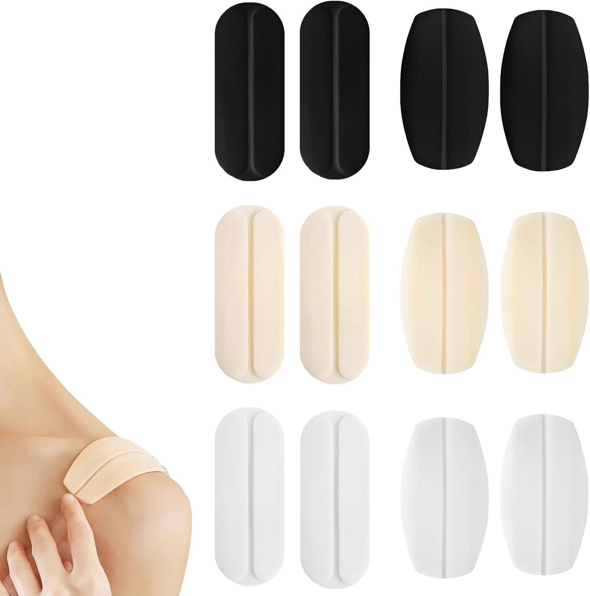 Zachte en Comfortabele Silicone Schouderband Kussens - 6 Paar, Antislip en Pijnverlichting voor Dames en Meisjes, Ideaal voor Ondersteuning en Comfort