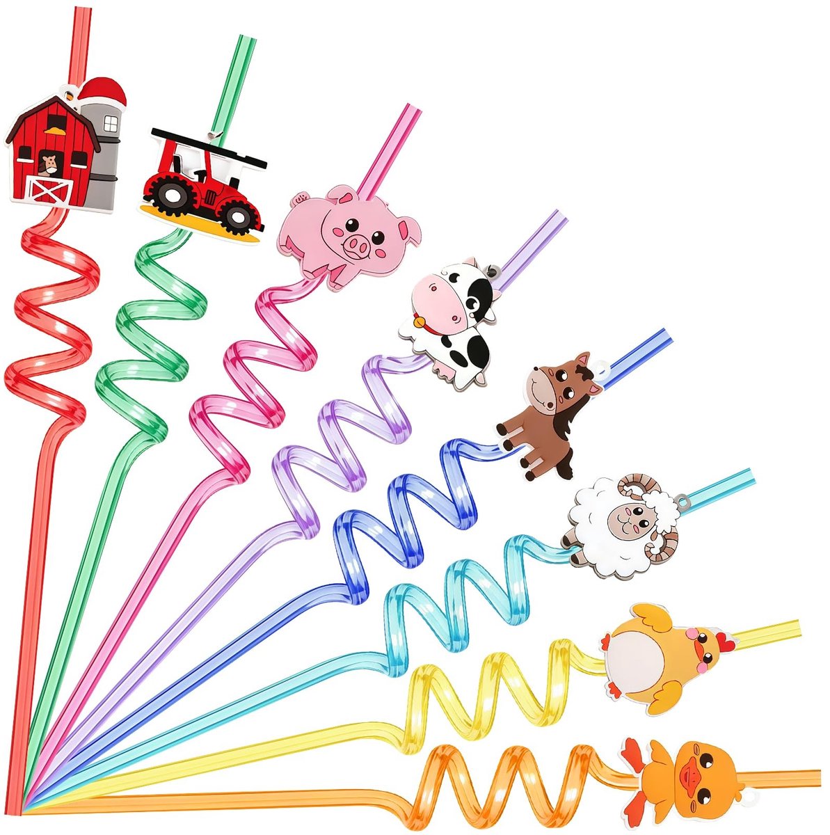 Dailygoods- Rietjes Set 8 Stuks - Herbruikbaar - Dieren Motief - Rietjesborstel - Veilig en Niet Giftig - 26 cm Lengte - Feestrietjes
