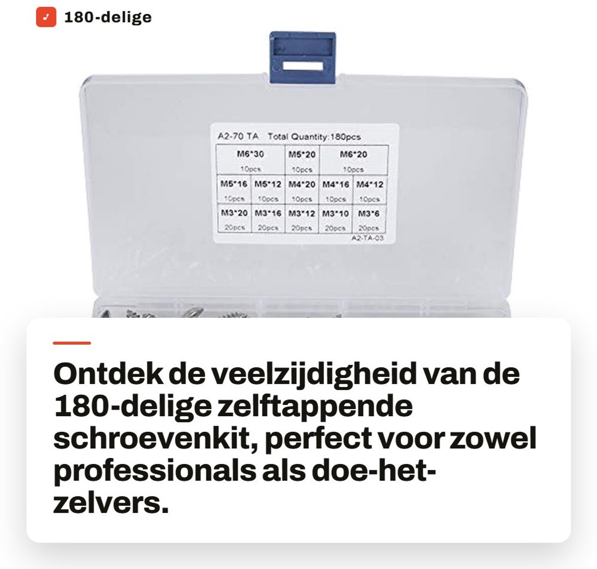 Dailygoods - 180-delige zelftappende schroevenkit - Roestvrijstaal - Hoogwaardige hardheid - Assortiment voor meerdere doeleinden - M3 M4 M5 M6 - Voor...