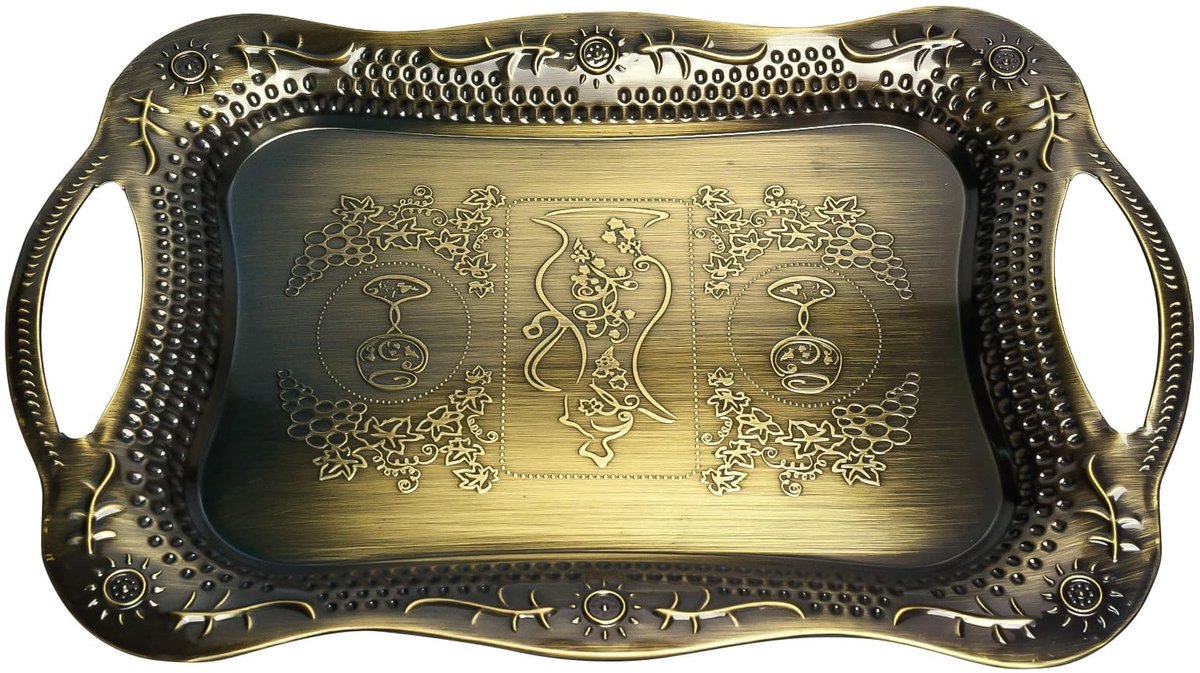 Dailygoods- Dienblad Luxe - Dienblad Rechthoek - Dienblad Antislip - Dienblad Hout - Dienblad Goud - Dienblad Roestvrij Staal - Serveerblad