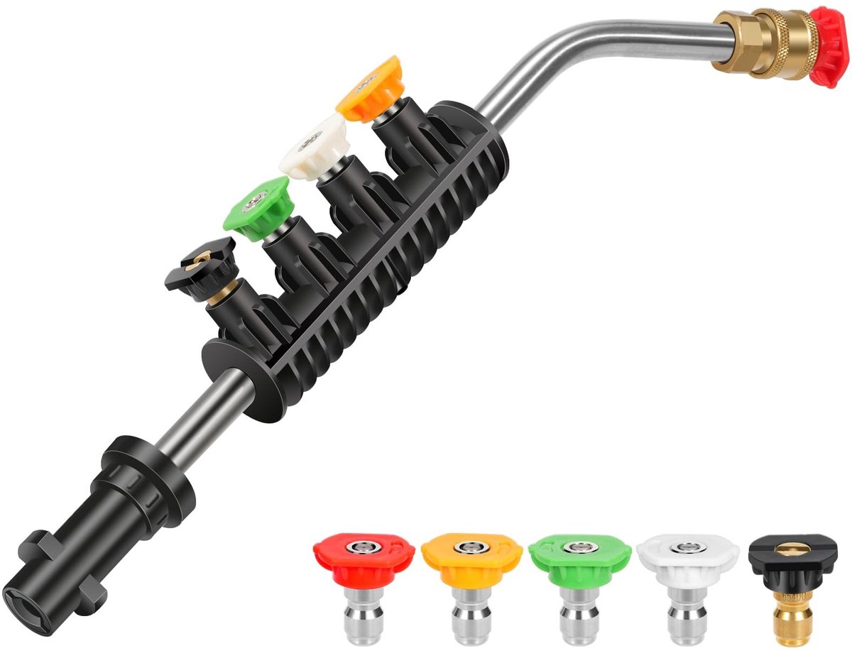 Dailygoods- Verlengstuk Hogedrukreiniger - Lans - 5 Stuks Sproeimonden - Accessoire voor Karcher K2/K3/K4/K5/K6/K7 - Duurzaam Messing/Roestvrij Staal - Voor Auto Wassen - Hogedrukspuit