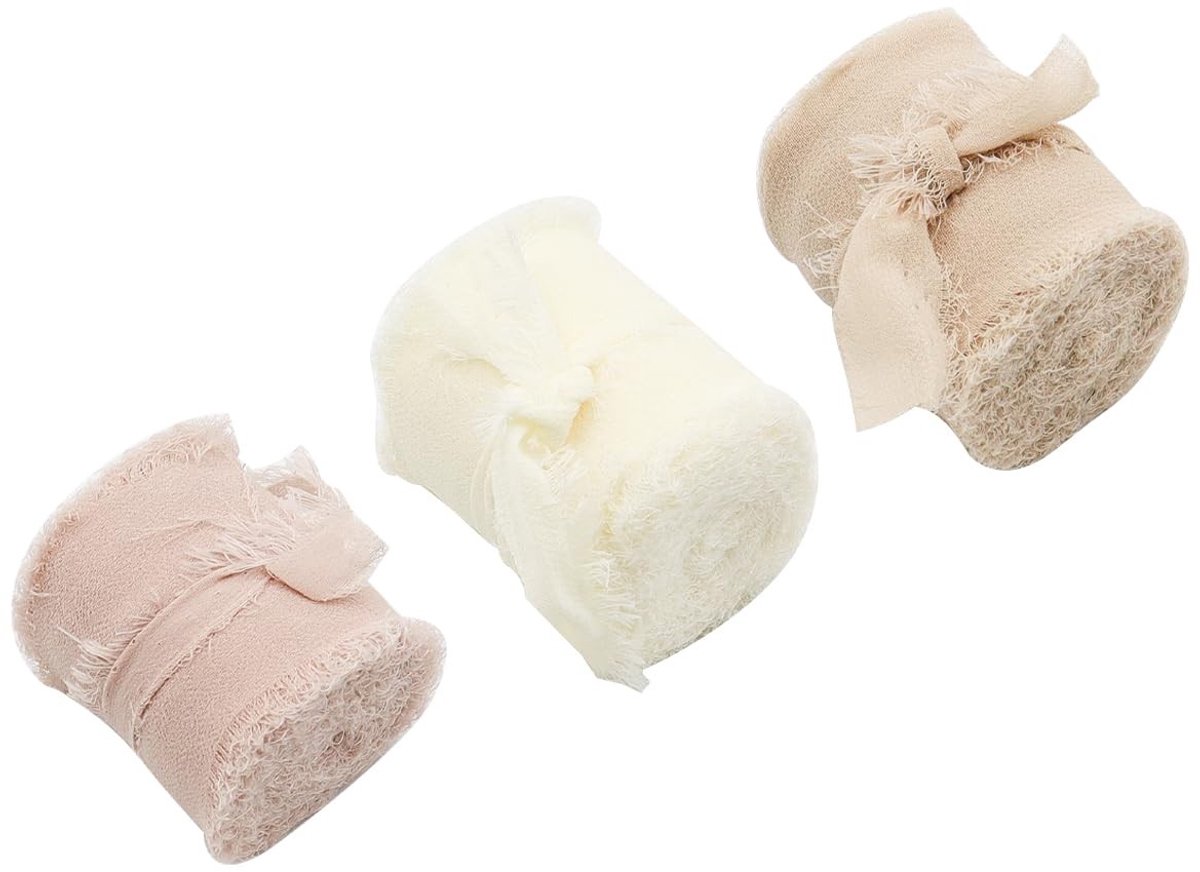 Solidchoice- Chiffon Lint 3 Rollen - Brede Handgemaakte Geschenkverpakking - Gemengde Kleur - 1,5 Inch Breed - 4 cm x 5 m per Rol - Delicate Gerafelde Linten - Geschenk Lint