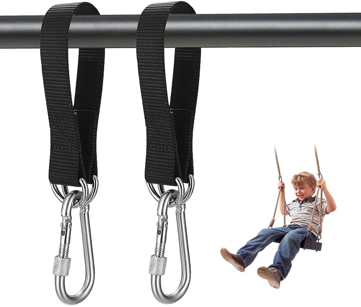 Solidchoice- Hangriemen 55 cm - Schommelbevestiging - Zware Hangriemen - Roestvrijstalen Karabijnhaak - Scheurvast Nylon - Tot 400 kg Draagvermogen