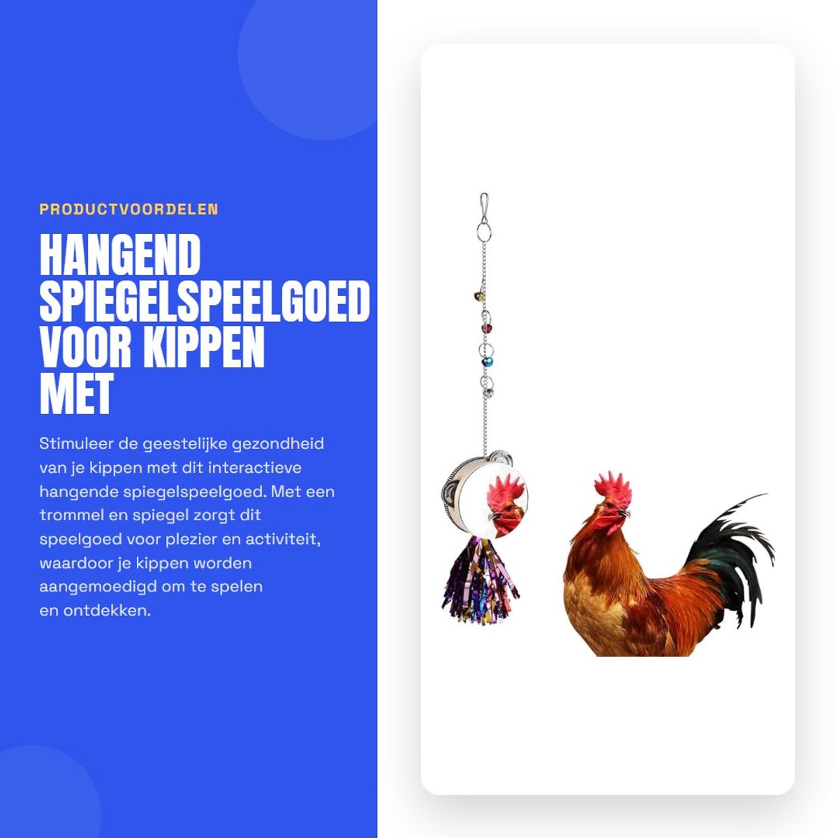 Solidchoice- Spiegelspeelgoed Interactief - Hangend Kippenspeelgoed - Trommelspiegel - Verveling Verlichten - Voor Kippen/Parkieten - Met Haak en Bel - Vogelspeelgoed