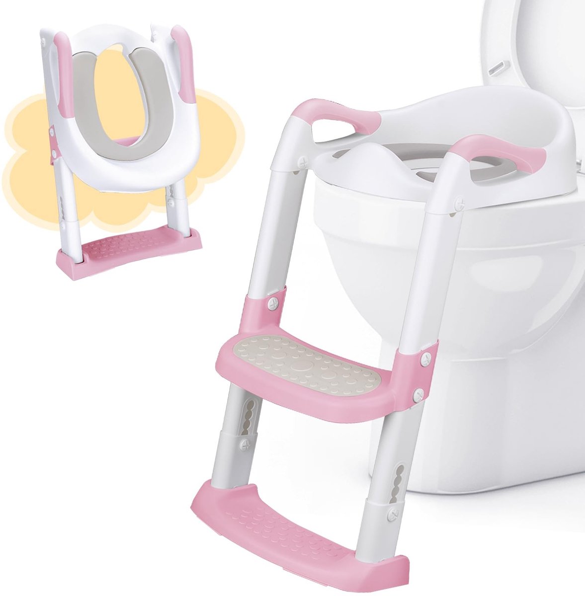 Solidchoice- Toiletbril voor Kinderen - Toilettrainer met Ladder - Opvouwbaar Potje - Verstelbare Hoogte - Veiligheidsgrepen - Geschikt voor 1-7 Jaar - Kindertoiletbril