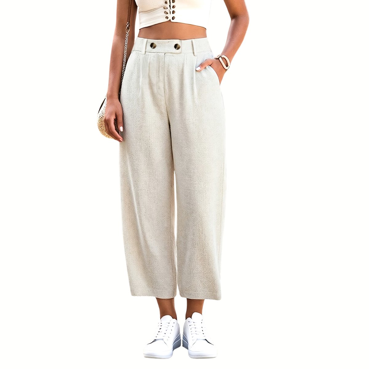 Currero Linnen Broek Dames - Zomerbroek - Volwassenen - Lange Broek - Pantalon - Strandbroek - Zomer - Ibiza Stijl - Beige L