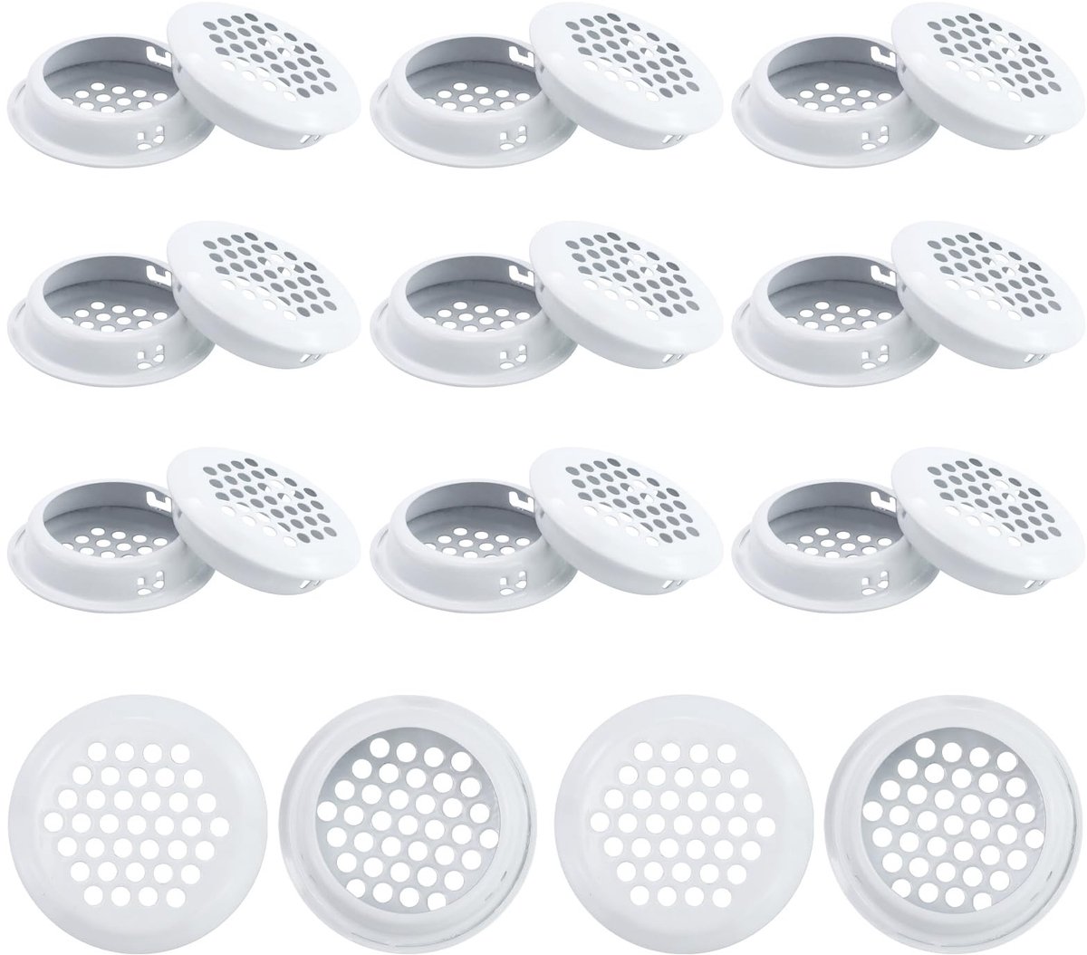 Dailygoods - 22 Stuks Ventilatierooster Rond - Wit Roestvrij Staal voor Ventilatie