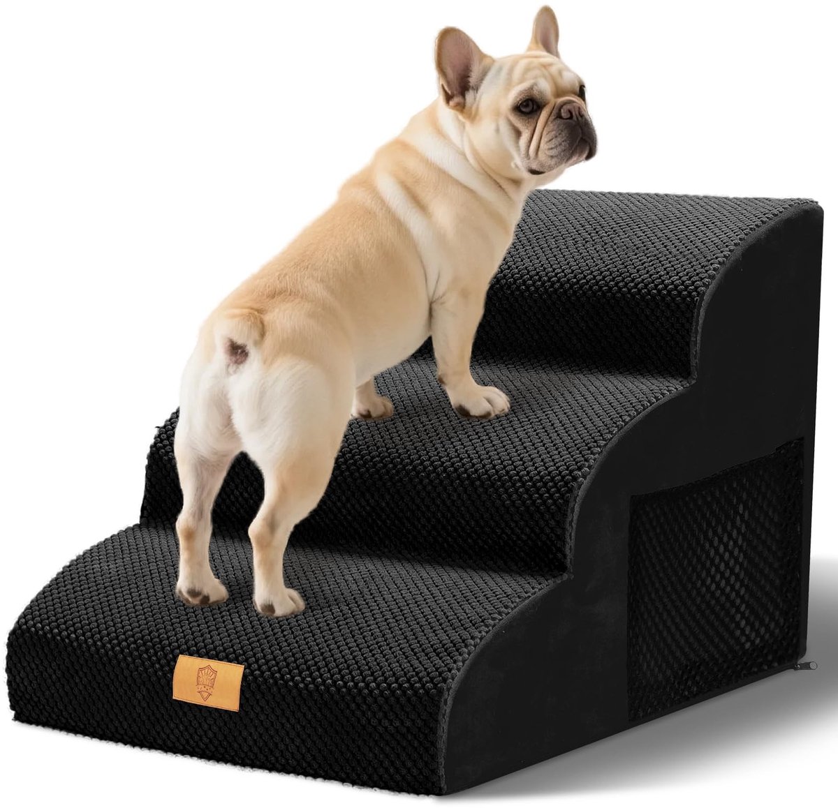 Dailygoods- Hondentrap voor Kleine Honden - 3 Treden - Antislip Hondenhelling - Wasbare Overtrek - Zwart - 60x40x40 cm - Huisdierladder