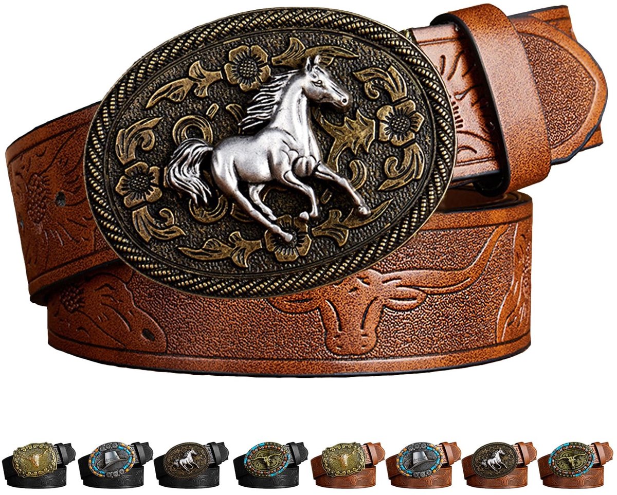 Dailygoods- Cowboyriem Authentiek Western-Design - Westernriem Heren - Riem met Gesp - Cowboy-Riem - Cowboy-Accessoires - 110/120/130 cm Verstelbaar