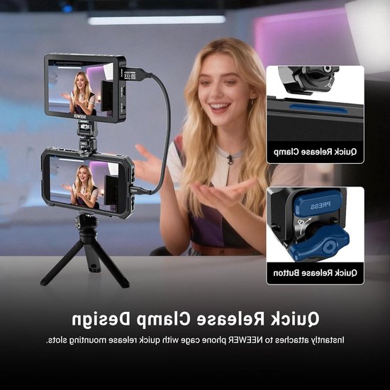 Snel te bevestigen monitorsteun voor smartphone cage, video rig stabilizer en mobiele fotografie accessoires, geschikt voor iPhone, Samsung en Android F700 camera veldmonitor — afbeelding 4