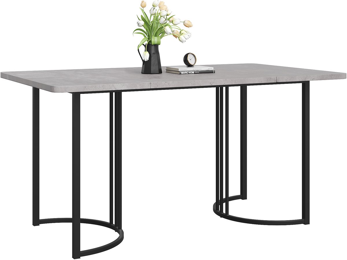 DESMIU Eettafel - Modern Marmermotief Met Stabiel Metalen Onderstel En Verstelbare Poten - Voor Eetkamer Woonkamer En Kantoor - Grijs - 140 X 80 Cm