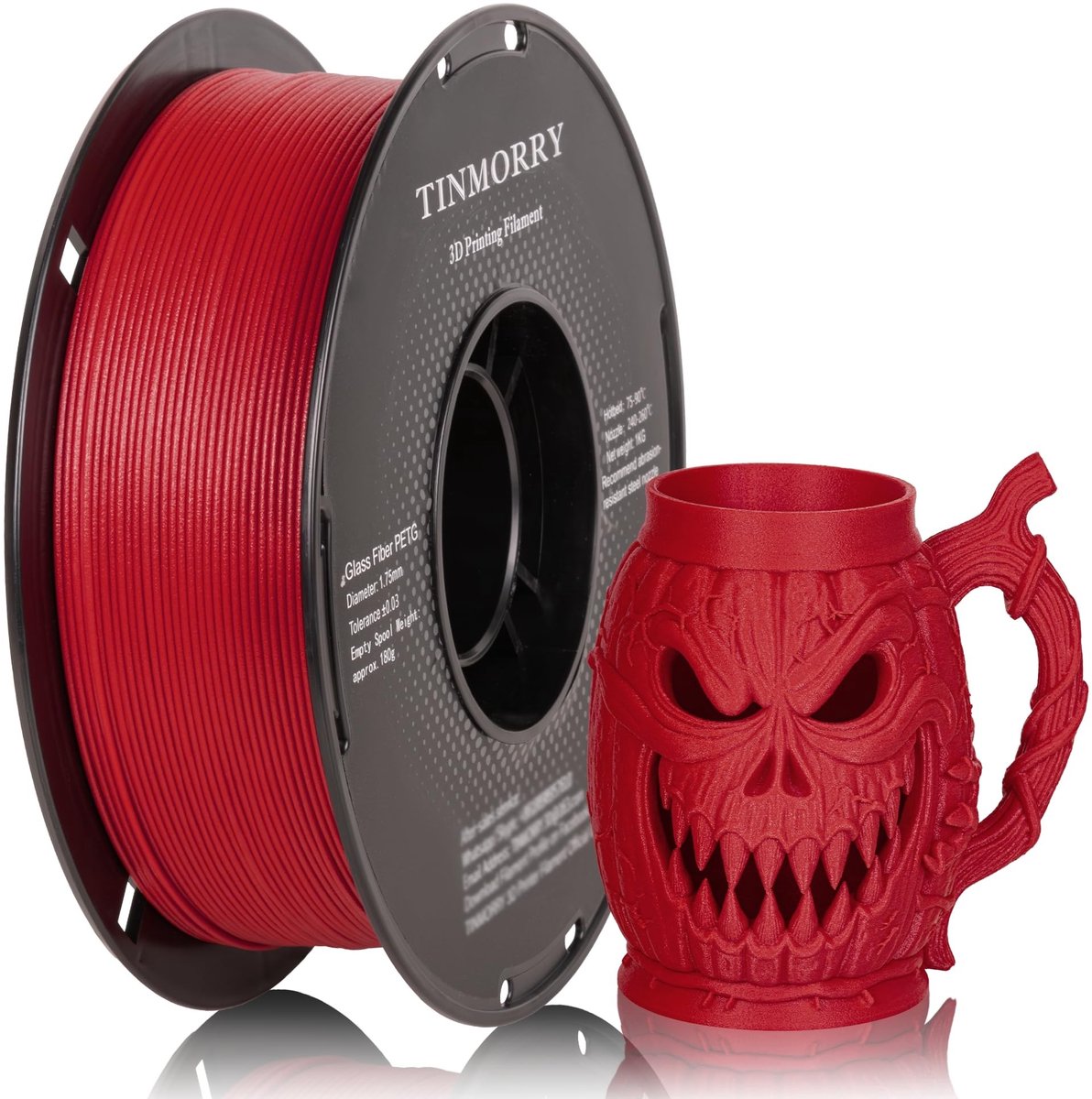 Dailygoods- PETG-filament glasvezel 1,75 mm - hoge slagvastheid - PETG GF 3D-printfilament - geschikt voor FDM 3D-printers - 1 kg spoel - frosted robijnrood