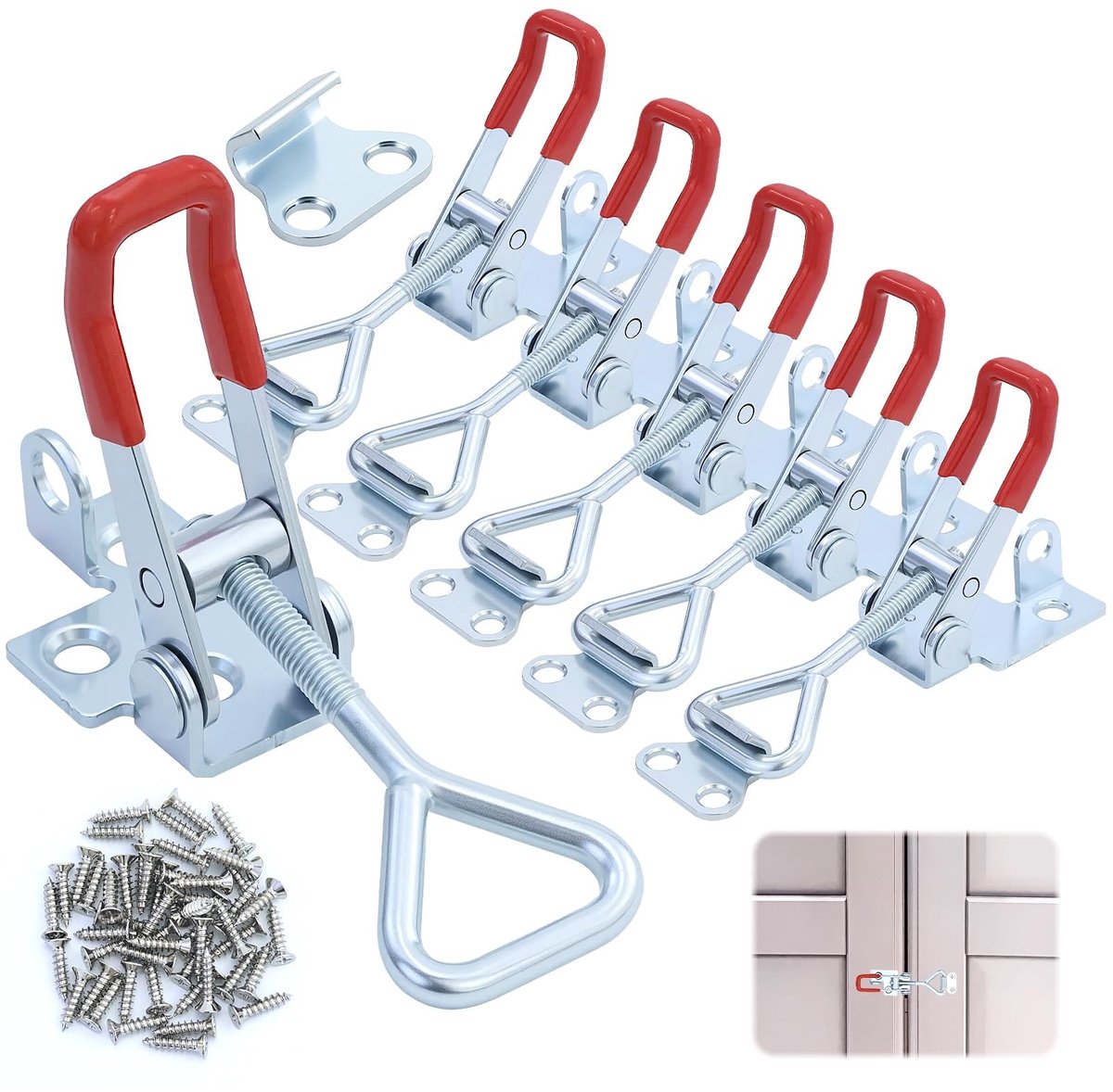 Dailygoods- Spansluiting Roestvrij Staal - Kistsluiting - Kliksluiting - Hefboomsluiting - Sluithaken - Verstelbaar - 6 Stuks met 50 Schroeven - Kistensluiting