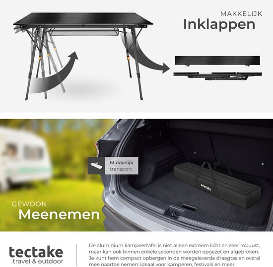 tectake®- Aluminium campingtafel kampeertafel - in hoogte verstelbaar - LxBxH: ca. 120x70.5x58-79cm - Inc. draagtas - zwart van TecTake — afbeelding 5