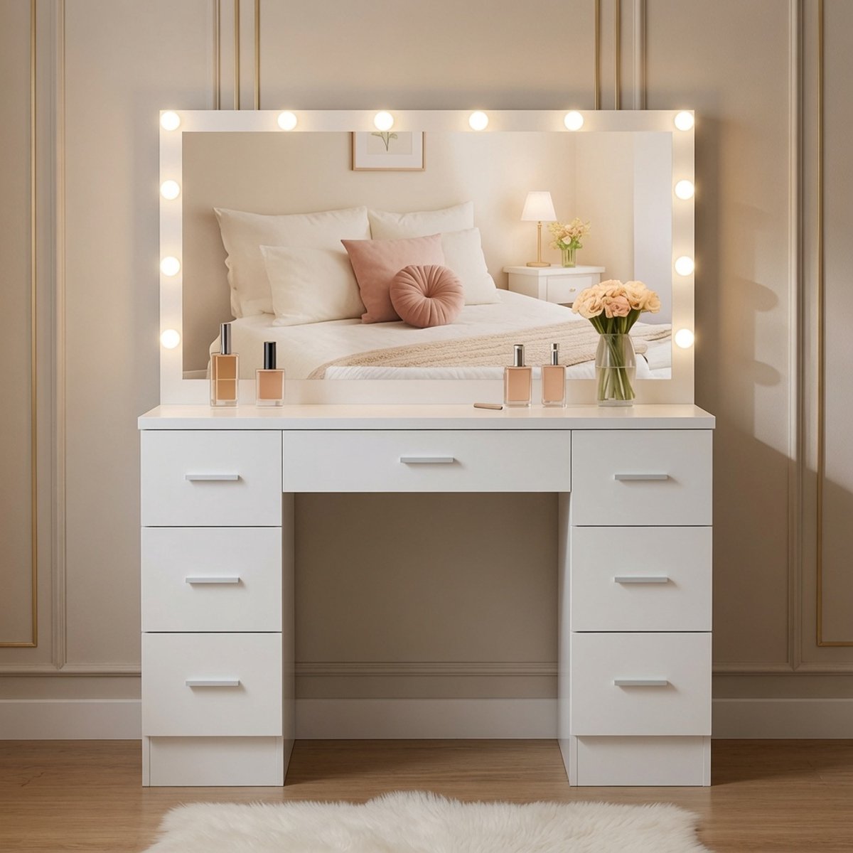 Luxe Kaptafel met Spiegel – Wit – 110x55 cm – Industrohome