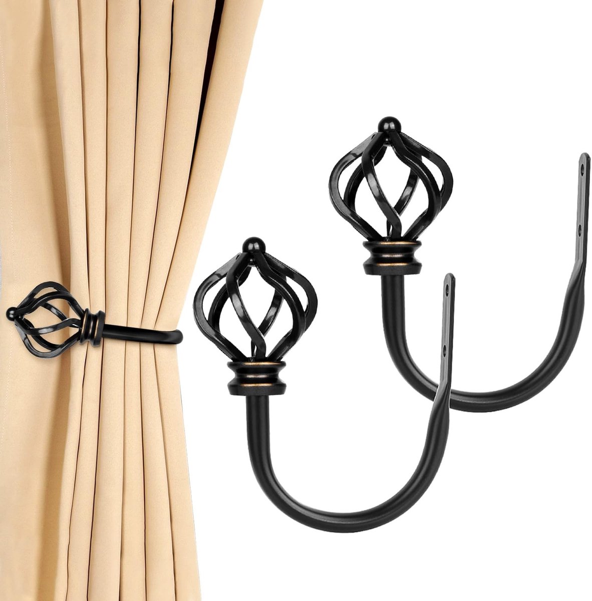 Dailygoods- Gordijnhouders U-vormig - Wandbevestiging - 2 Stuks - Hoogwaardig Metaal - Robuust en Duurzaam - Geschikt voor Gordijnen en Haken - Gordijnhaken