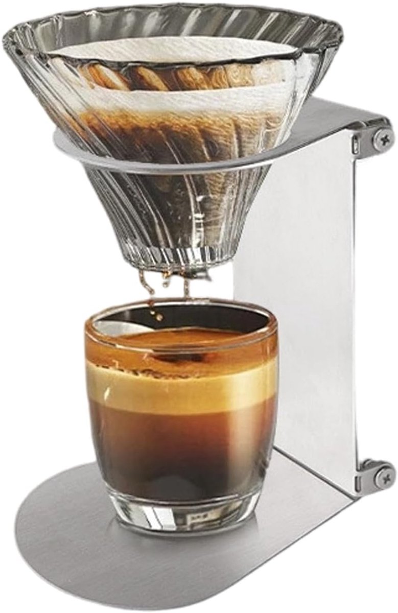 Koffiezetapparaat standaard - Opvouwbare filterhouder - Koffie Zetten - Draagbaar roestvrij staal - 13.5 x 12.5 cm - Zilver